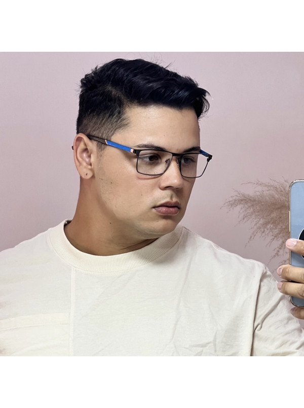 Armação de Óculos 6001 Retangular Marrom e Azul